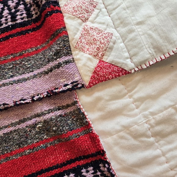 Upcycled winter patch scarf red cabin handmade Dont Throw It Out - Picture 4 of 5